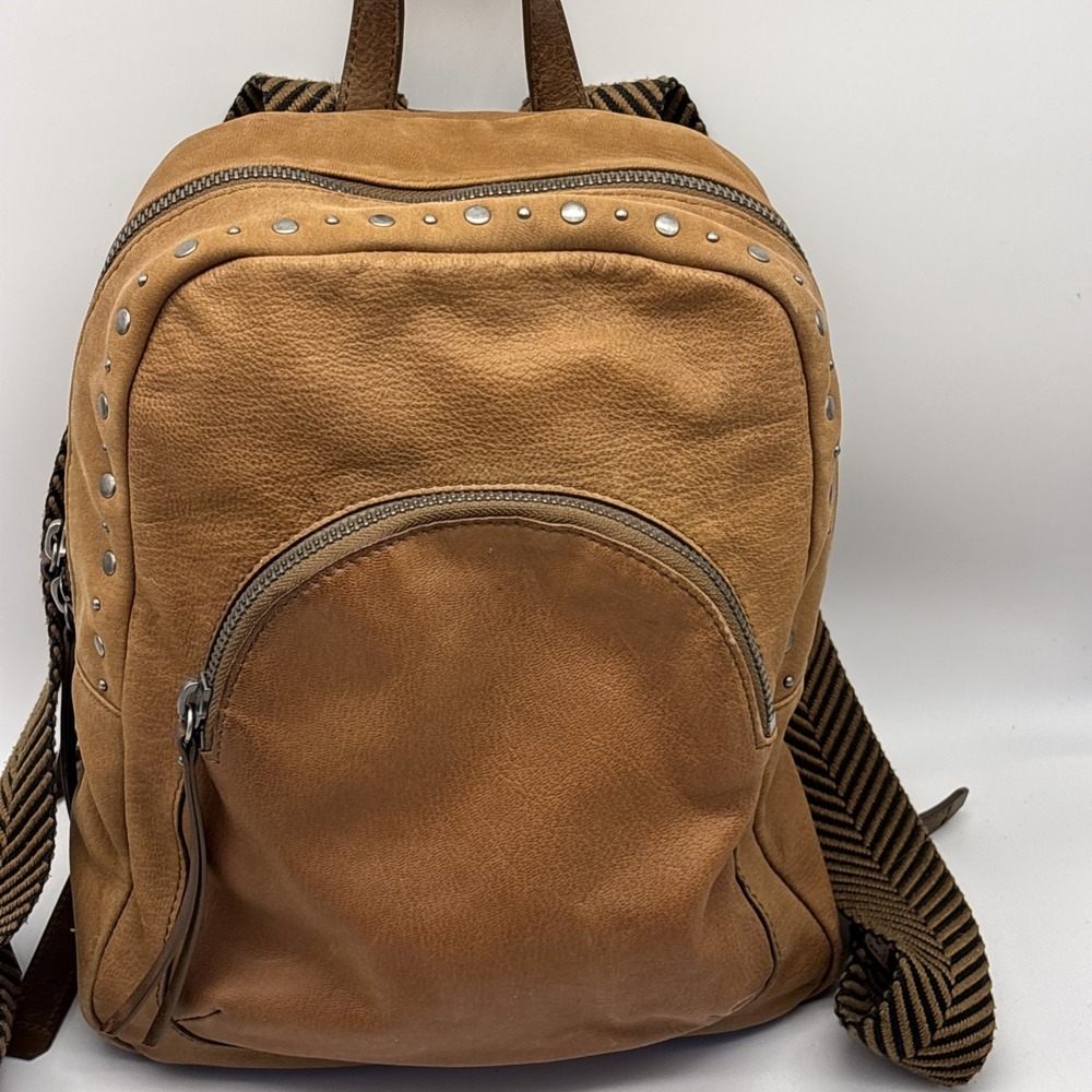 Lucky Brand backpack Tan leather Zipper studs, Clean